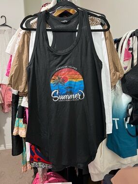 Chic Me Black Graphic Summer Santa Monica Tank Top